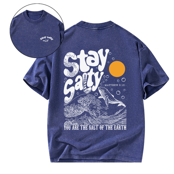 GC-WTSFK0031 Stay Salty Ocean Waves Christian Washed T-Shirt