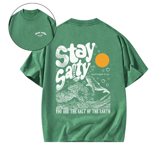 GC-WTSFK0031 Stay Salty Ocean Waves Christian Washed T-Shirt