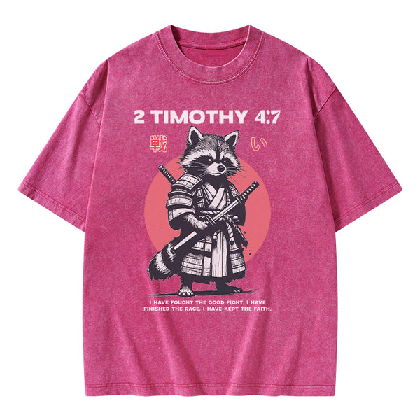 Fought The Good Fight Raccoon Christian Washed T-Shirt