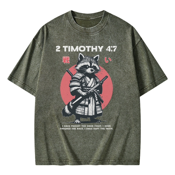 Fought The Good Fight Raccoon Christian Washed T-Shirt