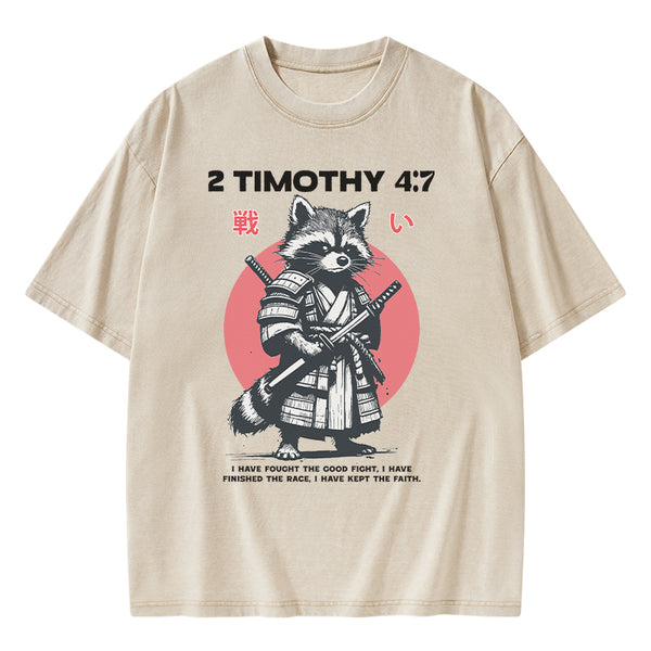 Fought The Good Fight Raccoon Christian Washed T-Shirt
