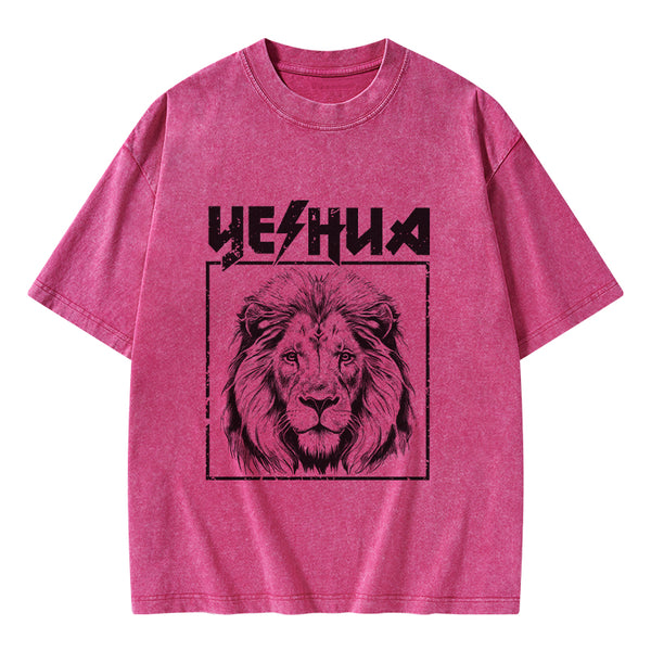 GC-WTSFK24083001 Retro Yeshua Lion Christian Washed T-Shirt