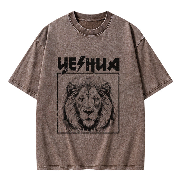GC-WTSFK24083001 Retro Yeshua Lion Christian Washed T-Shirt