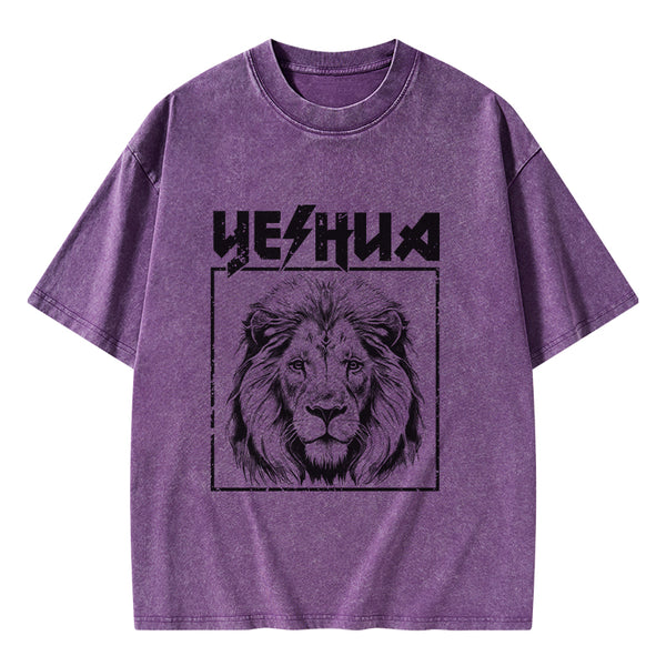 GC-WTSFK24083001 Retro Yeshua Lion Christian Washed T-Shirt