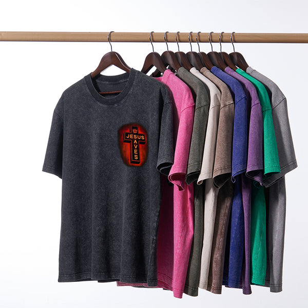 Jesus Saves Red Light Cross Christian Washed T-Shirt