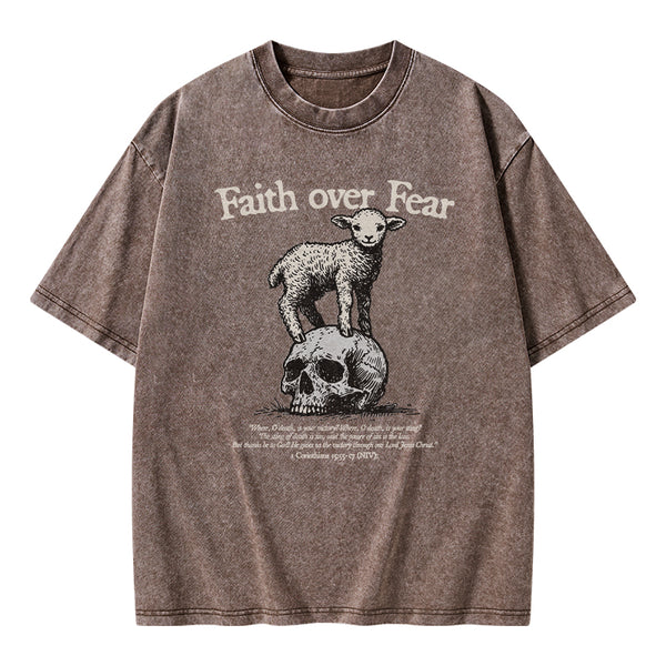 GC-WTSFK25012204 Faith Over Fear Lamb Christian Washed T-Shirt