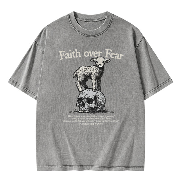 GC-WTSFK25012204 Faith Over Fear Lamb Christian Washed T-Shirt
