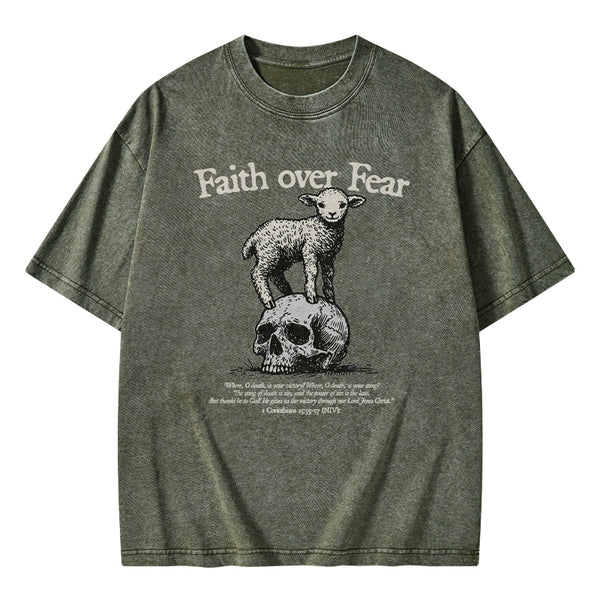 GC-WTSFK25012204 Faith Over Fear Lamb Christian Washed T-Shirt