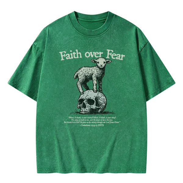 GC-WTSFK25012204 Faith Over Fear Lamb Christian Washed T-Shirt