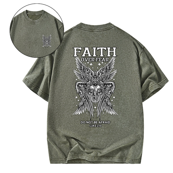 Faith Over Fear Seraphim Angel Christian Washed T-Shirt