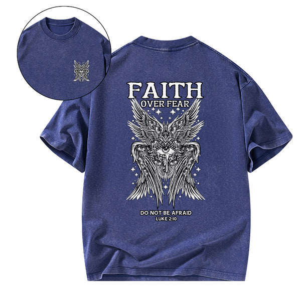 Faith Over Fear Seraphim Angel Christian Washed T-Shirt