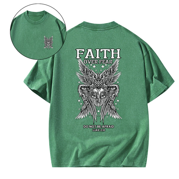 Faith Over Fear Seraphim Angel Christian Washed T-Shirt