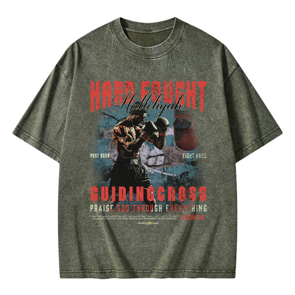 Hard Fought Hallelujah Boxing Christian Washed T-Shirt