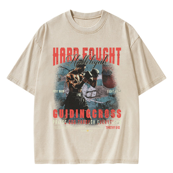 Hard Fought Hallelujah Boxing Christian Washed T-Shirt