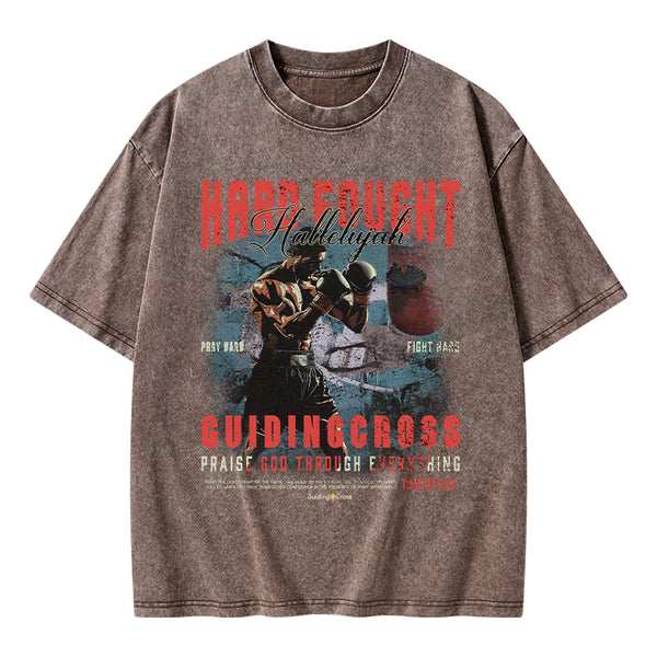 Hard Fought Hallelujah Boxing Christian Washed T-Shirt