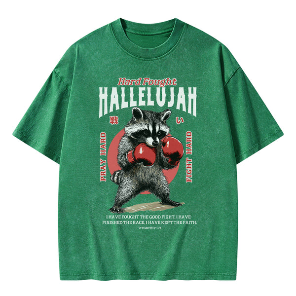 Hard Fought Hallelujah Raccoon Christian Washed T-Shirt