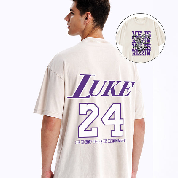 GC-WTSFK250303 Luke 24 He Is Rizzin Christian Washed T-Shirt