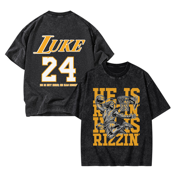 GC-WTSFK250303 Luke 24 He Is Rizzin Christian Washed T-Shirt