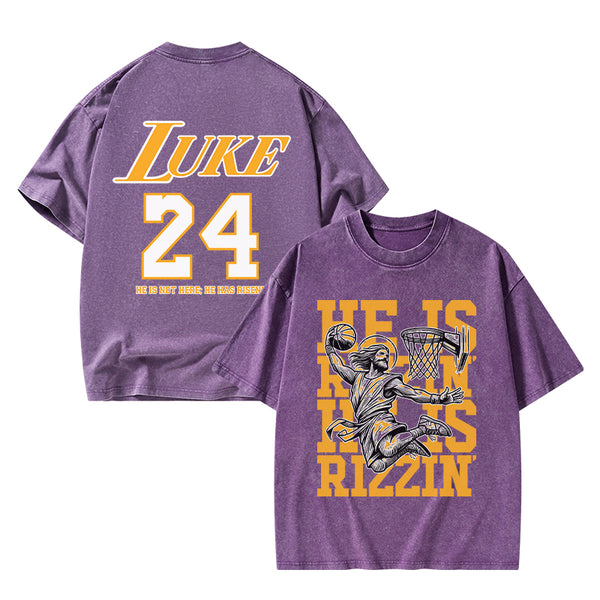 GC-WTSFK250303 Luke 24 He Is Rizzin Christian Washed T-Shirt
