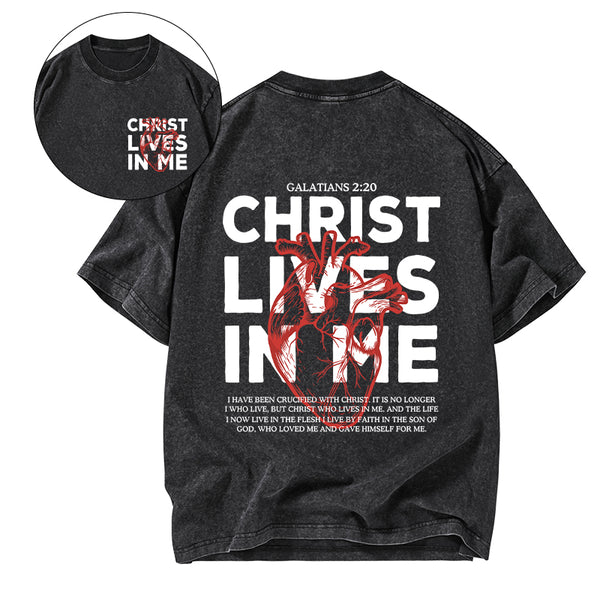 GC-WTSFK25043003 Christ Lives In Me Christian Washed T-Shirt