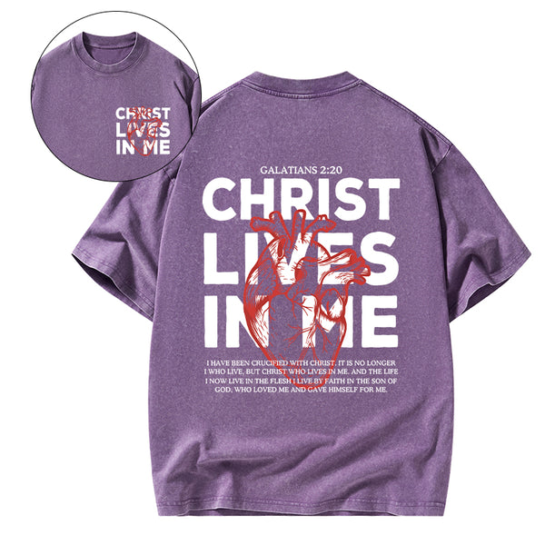 GC-WTSFK25043003 Christ Lives In Me Christian Washed T-Shirt