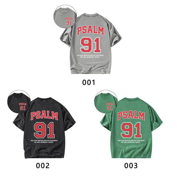 GC-WTSFK25051501 Psalm 91 He Is My Refuge And My Fortress Christian Washed T-Shirt