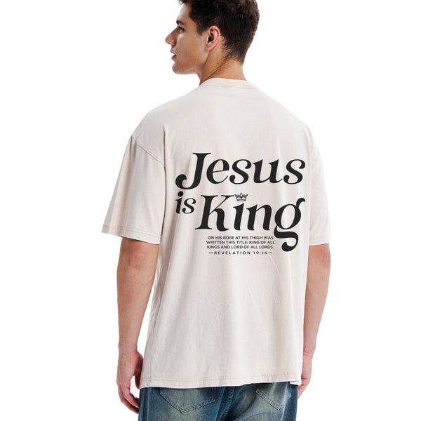 GC-WTSK0001 Jesus Is King Christian Washed T-Shirt