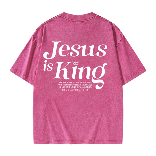 GC-WTSK0001 Jesus Is King Christian Washed T-Shirt