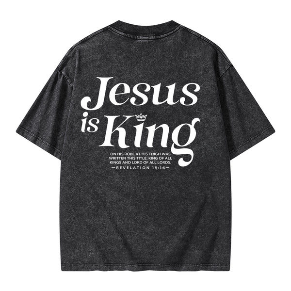 GC-WTSK0001 Jesus Is King Christian Washed T-Shirt