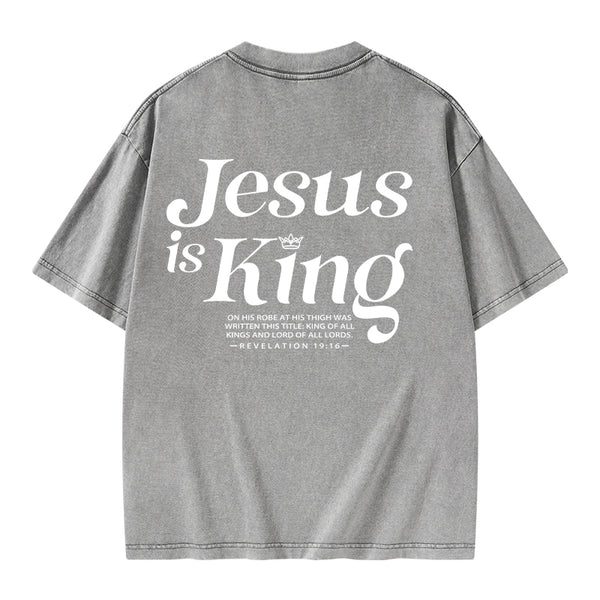 GC-WTSK0001 Jesus Is King Christian Washed T-Shirt