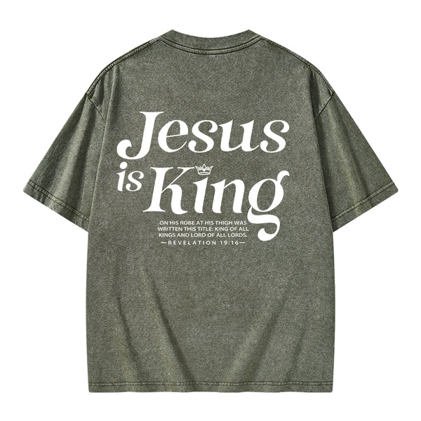 GC-WTSK0001 Jesus Is King Christian Washed T-Shirt
