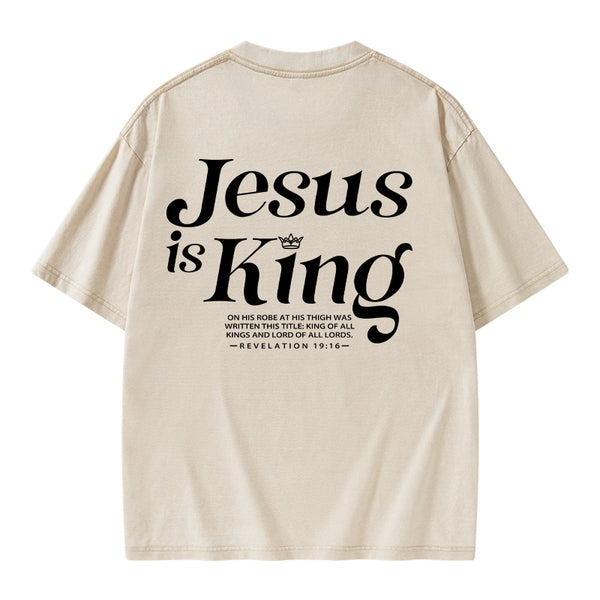 GC-WTSK0001 Jesus Is King Christian Washed T-Shirt