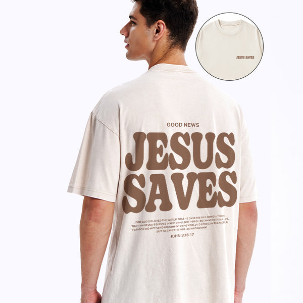 GC-WTSK0002 Jesus Saves Christian Washed T-Shirt