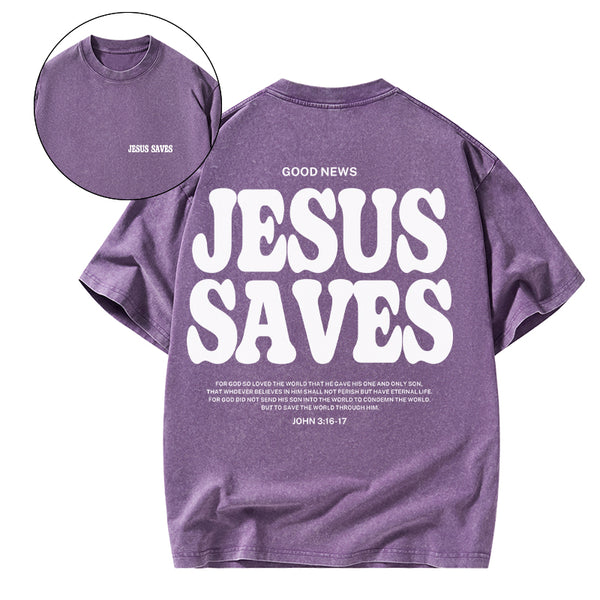 GC-WTSK0002 Jesus Saves Christian Washed T-Shirt