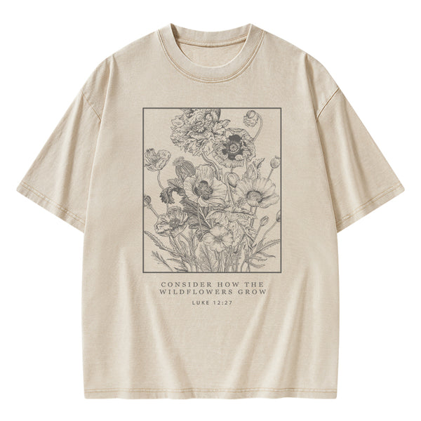 Consider The Wildflowers Christian Washed T-Shirt
