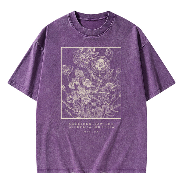 Consider The Wildflowers Christian Washed T-Shirt