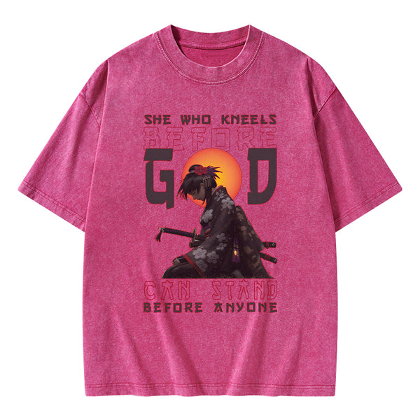 GC-WTSK0110 She Who Kneels Before God Christian Washed T-Shirt