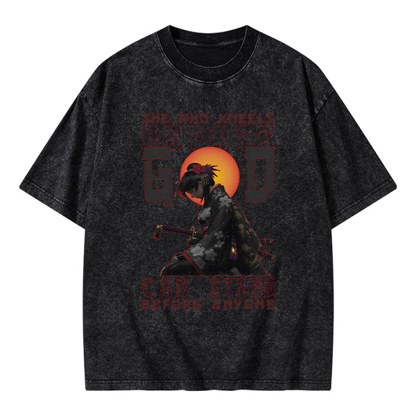 GC-WTSK0110 She Who Kneels Before God Christian Washed T-Shirt