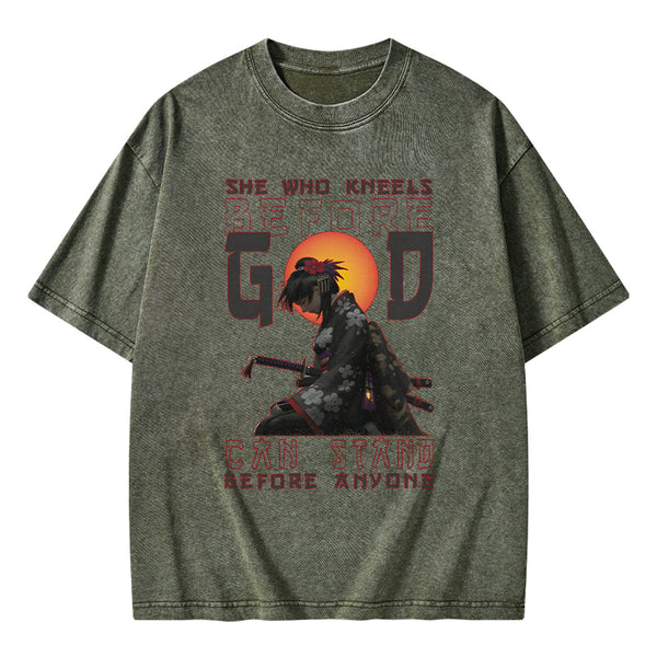 GC-WTSK0110 She Who Kneels Before God Christian Washed T-Shirt