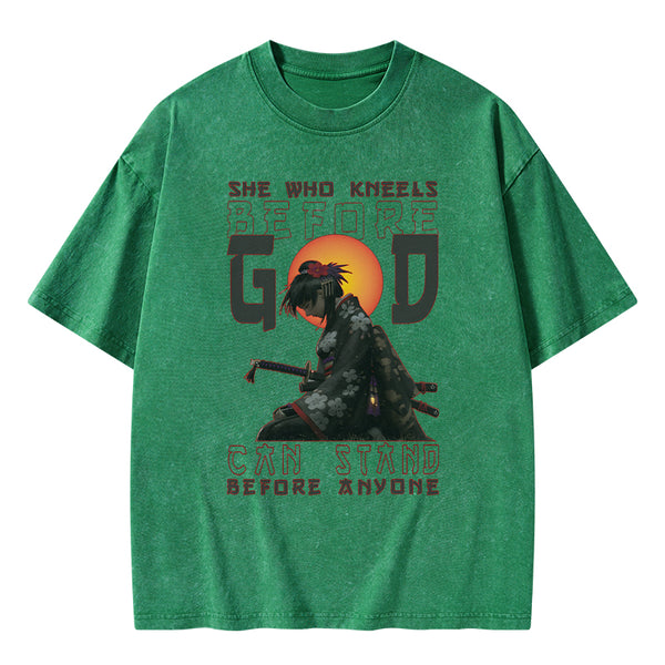 GC-WTSK0110 She Who Kneels Before God Christian Washed T-Shirt