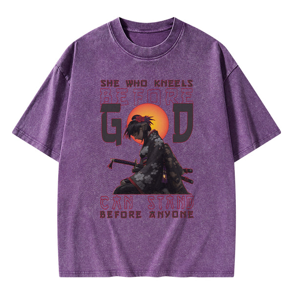 GC-WTSK0110 She Who Kneels Before God Christian Washed T-Shirt