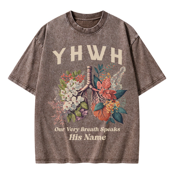GC-WTSQMJ0020 YHWH Floral Nature Lung Christian Washed T-Shirt