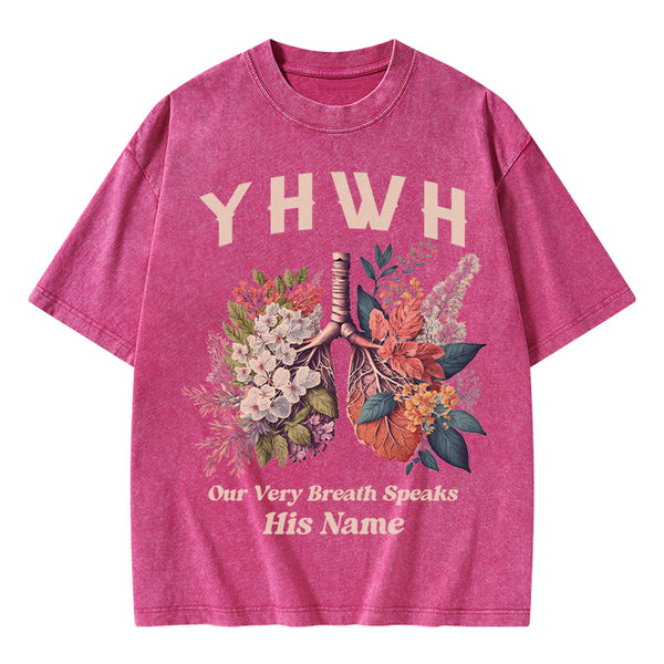 GC-WTSQMJ0020 YHWH Floral Nature Lung Christian Washed T-Shirt