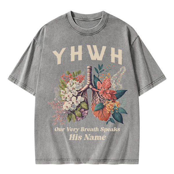 GC-WTSQMJ0020 YHWH Floral Nature Lung Christian Washed T-Shirt