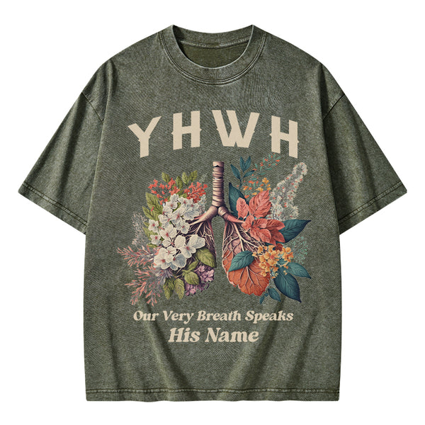 GC-WTSQMJ0020 YHWH Floral Nature Lung Christian Washed T-Shirt