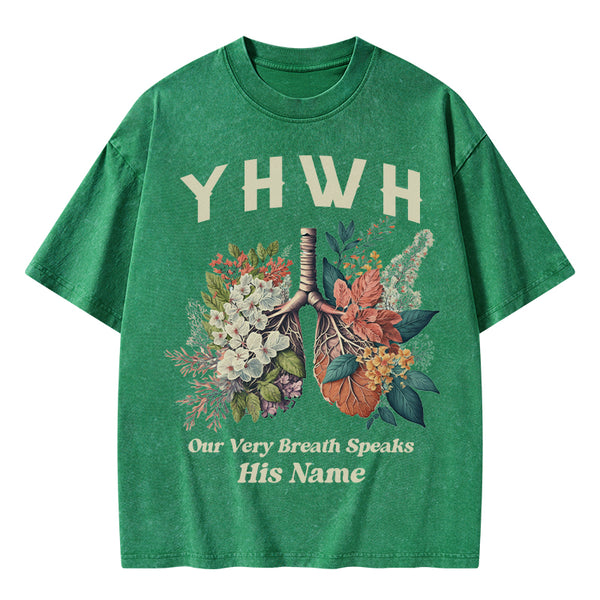 GC-WTSQMJ0020 YHWH Floral Nature Lung Christian Washed T-Shirt