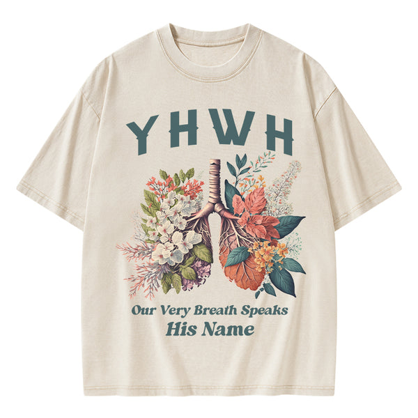 GC-WTSQMJ0020 YHWH Floral Nature Lung Christian Washed T-Shirt