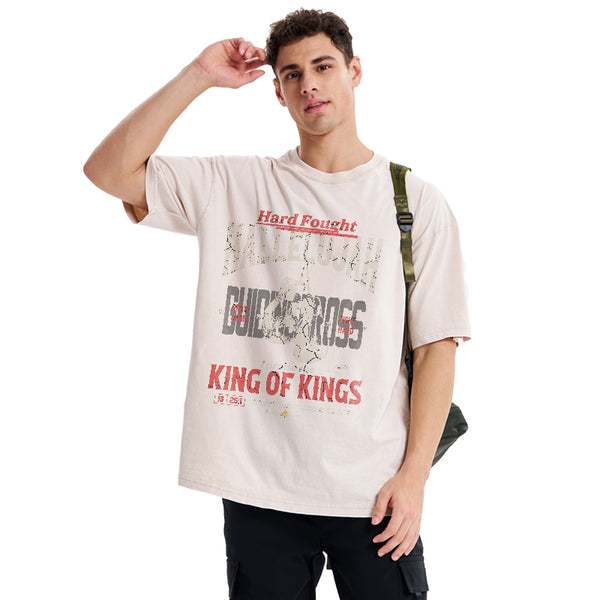 GC-WTSQMJ0066 Hard Fought Hallelujah King Of Kings Christian Washed T-Shirt