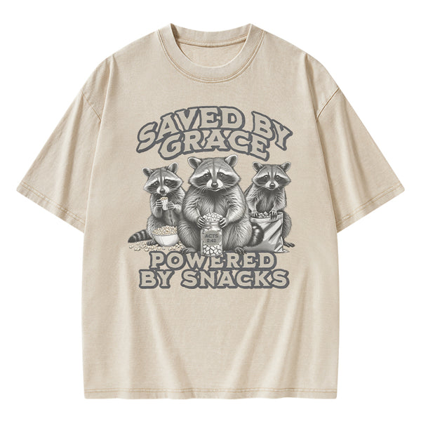 Saved By Grace Powered By Snacks Christian Washed T-Shirt