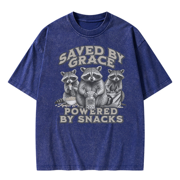 Saved By Grace Powered By Snacks Christian Washed T-Shirt